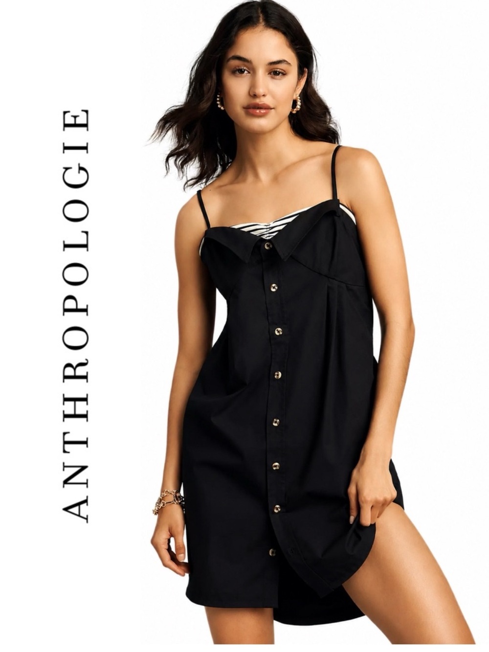 Anthropologie Maeve Sleeveless Button-Front Poplin Mini Dress